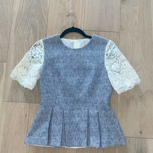 Rebecca Taylor Lace & Tweed Peplum Top | Size 0